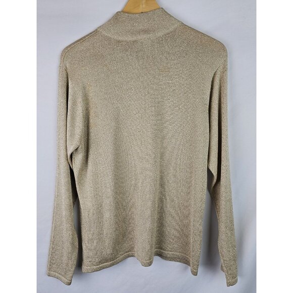 Talbots Petites Women's Top Medium Gold Glitter Mock Neck Vintage Silk Shirt - Picture 8 of 9